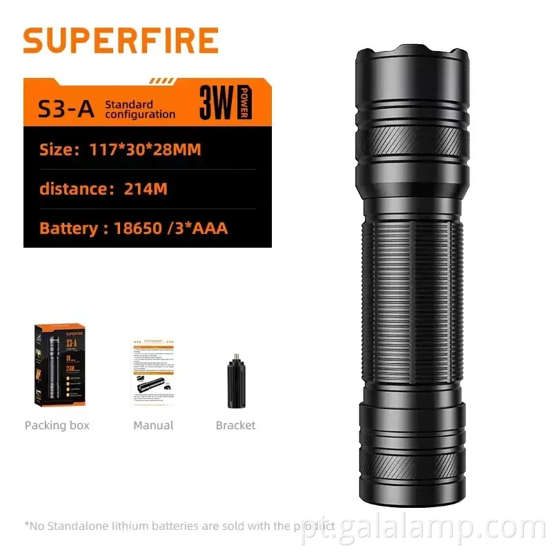 Mini lanterna, liga de alumínio S3-A, lanterna de iluminação externa com zoom variável